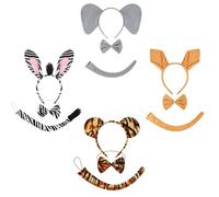 Xerteam 4 Sets Animal Ears for Adults, Animal Costume Adult mit Lion + Giraffe + Zebra + Tiger Costume, Halloween Headbands/Tie/Tail for Man and Women