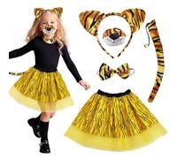Xerteam 5 Pcs Tiger Costume for Kids, Animals Costume for 3-10y Girls, Tiger Stripe Tutu Skirt, Ears, Nose, Tail, Bowtie for Carnival, Fancy Dress, Cosplay, World Book Day, Halloween, Christmas