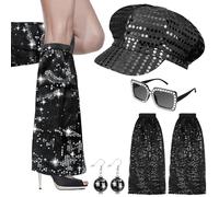 Xerteam 5Pcs 70s Disco Accessories, Abba Hat Abba Accessories, 70s Fancy Dress Women accessories with Sequin Hat Sunglasses Earrings Leg Warmers Kit for Women Retro 70 Theme Party Hippie Costume