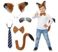 Xerteam 5Pcs Fox Costume Accessory Set, Faux Fox Ears Headband Tail Bow Tie Sunglasses Tie for Kids & Adults, Cute Animal Costume for World Book Day Halloween Cosplay Accessory Fancy Dress Party