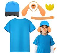 Xerteam 6 Pcs Dog Costume for Kids, Animal Hero Costumes with Blue T-shirt Hat Ears Headband Nose Tail Crown Patch, Dog Ears Costume Kids Book Character Costumes for World Book Day Fancy Dress