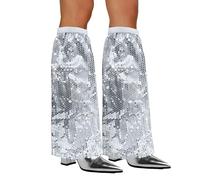 Xerteam 70s Fancy Dress Women, Sparkly Sequins Leg Warmers 70s Disco Fancy Dress Accessories, 1 Pair Retro Disco Silver Sequins Abba Accessories for Women