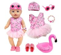 Xerteam Baby Doll Clothes, 14-18 Inch Flame Bird Doll Swimsuit Set with Animal Swimming Ring, Cap, Sunglasses, Slippers, Bracelet, Cute Doll Outfits Accessories for New Born Dolls Dress-Up (No Doll)