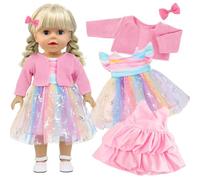 Xerteam Baby Dolls Clothes for 14-18Inch Baby Doll, 2 Set Pink Dresses, Tulle Dress with Glitter Horse Pattern, Accessories Knitted Jacket Headclips for 35-45cm Girl Doll, Suit for Birthday Gift