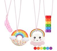 Xerteam Chew Necklace, 4 Pcs Sensory Chew Necklace, Safe Silicone Chewy Toys for Autism, Pink Chew Necklaces for Sensory Kids, Chew Toys for Kids with Teething, Biting Needs, ADHD(BPA-Free