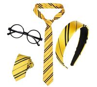 Xerteam Classic Yellow Striped Wizard Headband, Tie & Glasses Accessory Set for Adults, Unisex, Halloween, World Book Day