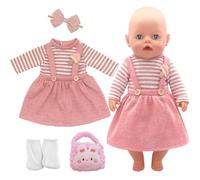 Xerteam Doll Clothes 35-45 cm for Baby Dolls, Clothes Set for 14-17 inch Dolls, Sweet and Adorable Doll Clothes, Suspender Dress, Hairband, Random Pink Bunny Bag, Socks (Pink)