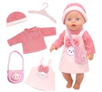 Xerteam Doll Clothes for 14-18 Inch Baby Dolls, Sweet Rabbit Outfits Top Dress Hat Hanger and Bag, Pink Doll Clothes Compatible with 45 cm New Born Baby Dolls Girls Birthday (Rabbit)(No Doll)