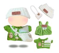 Xerteam Doll Clothes for 17cm Plush Doll, 4 Pcs Green Sweater Pullover Headwear & Bags for Dolls, Plush Doll Clothes & Accessories Cute Sweet Outfit for Girls Boys Gift (No Doll)