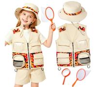 Xerteam Kids Explorer Costume Bug Explorer Kit, with Orange-Camouflage Vest Safari Hat Bug Catcher Net Magnifying Glass, Explorer Outfit Fancy Dress for Boys Girls 3-9Y Outdoor Camping Adventure