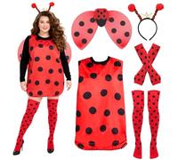 Xerteam Ladybird Costume Women, Lady Bug Wings Dresses Antennae Headband Arm Warmers Over-knee Socks, Ladybird Fancy Dress for Halloween Carnival Animal Theme Party