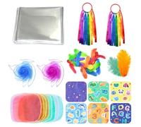 Xerteam Sensory Set, Sensory Foil Blanket Kids Themed Crinkle Papers Rainbow Ribbon Rattle Toy for Kids, Sensory Toy Scarf Feathers for 3 Years + (Multicolor)