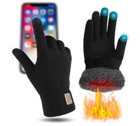 Xerteam Touch Screen Gloves, Winter Thermal Gloves for Men, Double Layer Kint Gloves with Soft Lining & Flexible Elastic Cuff for Running Cycling Hiking Outdoors, Three-finger Touchscreen, Black