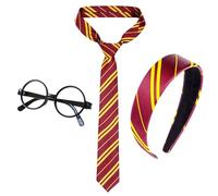 Xerteam Wizard Costume Accessories Set, Stripe Wizard Headband Tie Glasses, World Book Day Fancy Dress Costume Accessories, Classic Wizard Cosplay Accessories for Adults (Red)
