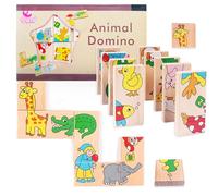 Xerteam Wooden Kids Dominoes, 15 Pcs Set With Cartoon Farm and Cute Animal Patterns, Wood Harmless Paint Game for Children (2 Years Old and Above)
