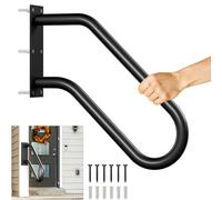 Xesi Outdoor Step Handrail, Black Steel, Powder Coated - Wall Mounted Stair Railing for 1 to 3 Steps