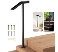 Xesi Single Post Handrail with DIY Took Kit, Black Wrough Iron Hand Railing - Outdoor Stair Railing Fit 2 or 1 Step Handrails for Outdoor Steps, Single Step Handrail