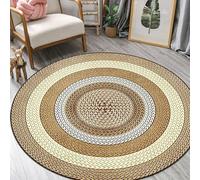 XESZIEO Round Rug,Area Rugs Living Room Washable Bedroom Small Round Carpet for Bathroom Kitchen Office Rug,Geometric Brown Yellow,Ø 60cm