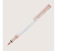 XETRA VIENNA DIAMOND LADY Fountain Pen with Stainless Steel Nib EF Lacquer White with Hand Engraving and Diamonds Rose Gold Select Nib Size Medium (M)