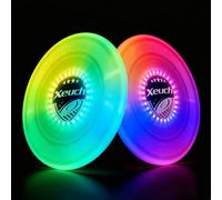 Xeuch Light Up Flying Disc 2 Pack, 175g, 16 Lighting Modes, 4 Brightness, 600mAh Rechargeable Battery, Built-in Timer and Sensor for Beach Camping Outdoor Games, Gift for Kids/Teens/Adults