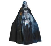 XEUYXF Blue Eyes Wolf1 Print Halloween Hooded Cloak Carnival Cosplay | 190cm Capes Witch Wizard Vampire Costume Christmas Parties Versatile Accessory