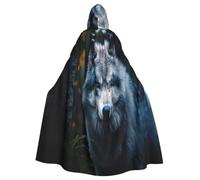 XEUYXF Blue Eyes Wolf1 Print Hooded Cloak Halloween Carnivals Cosplay | 185cm Cape Robe Costume Parties Holiday Celebrations Men Women Accessory