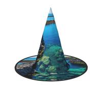 XEUYXF Jeju Island Korea Print Halloween Witch Hat Wizard Cap Cosplay | Costume Accessory Carnivals Versatile Foldable Party Prop Themed Events