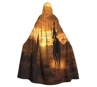 XEUYXF West Desert Cactus With Cowboys Riding Horses2 Print Hooded Cloak Halloween Carnivals Cosplay