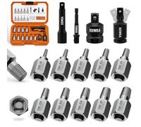 XEWEA 14PCS 3/8" Drive Screw Extractor Set, Multi-Spline Easy Out Bolt Remover Kit for Stripped Broken Bolts, Nuts & Screws, Heavy-Duty CR-MO Extraction Tools with Extension & Adapter Accessories
