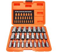XEWEA 25Pcs Screw Extractor Set Hex Head Multi-Spline Easy Out Bolt Extractor Set, Chrome Molybdenum Alloy Steel Heavy Duty Metric EZ Out Rounded Screw Remover