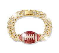 Xeyau Football Bracelet for Women Men Football Mom Game Day Accessorie Fall Sports Must Haves for Moms Silver Gold Sparking Rhinestone Bracelet Cuba Bracelets, One Size, Alloy Steel, no gemstone