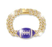Xeyau Football Bracelet for Women Men Football Mom Game Day Accessorie Fall Sports Must Haves for Moms Silver Gold Sparking Rhinestone Bracelet Cuba Bracelets, One Size, Alloy Steel, no gemstone