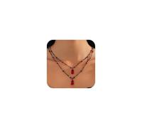 Xeyau Goth Black Necklaces for Women Vampire Accessories Black Red Bead Crystal Chain Witch Necklace Halloween Gothic Jewelry, Metal, No Gemstone