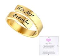 Xeyau Just Breathe Ring for Women Inspirational Rings Hope Rings Adjustable Stain Steel Lotus Heart Spiral Wrap Twist Rings Heart felt To My Daughter/Best Friend Jewelry, Stainless Steel, No Gemstone