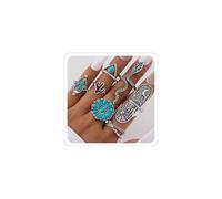 Xeyau Turquoise Western Ring Set for Women Country Concert Outfits Vintage Turquoise Rings Boho Jewelry Bohemian Cowboy Cowgirl Accessorie, Alloy Steel, No Gemstone