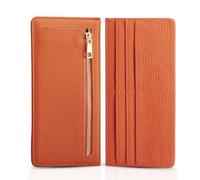 XEYOU Slim Wallet for Women RFID Blocking Long Credit Card Holder Genuine Leather Wallets with Zipper Coin Pocket, Orange, Casual