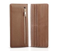 XEYOU Slim Wallet for Women RFID Blocking Long Credit Card Holder Genuine Leather Wallets with Zipper Coin Pocket, Brown, Casual