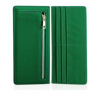 XEYOU Slim Wallet for Women RFID Blocking Long Credit Card Holder Genuine Leather Wallets with Zipper Coin Pocket, Green, Casual