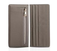 XEYOU Slim Wallet for Women RFID Blocking Long Credit Card Holder Genuine Leather Wallets with Zipper Coin Pocket, Grey, Casual