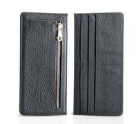 XEYOU Slim Wallet for Women RFID Blocking Long Credit Card Holder Genuine Leather Wallets with Zipper Coin Pocket, Black, Casual