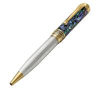 Xezo Maestro Ballpoint Pen, Solid 925 Sterling Silver and Blue Pāua Sea Shell with 18 Karat Gold Plating. Handmade, No Two Alike, Serialized
