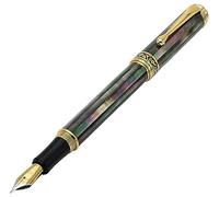 Xezo Maestro Fountain Pen, Fine Nib. Handcrafted from Oceanic Tahitian Black Mother of Pearl. 18-Karat Gold Plated. Serialized, Iridescent, No Two Alike