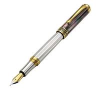 Xezo Maestro Fountain Pen, Fine Nib. Solid 925 Sterling Silver and Tahitian Black Mother of Pearl with 18 Karat Gold Plating. Handcrafted, Limited Edition, Serialized
