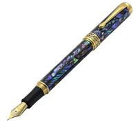 Xezo Maestro Fountain Pen, Medium-Fine Nib (0.45mm line), Gift of Writing Series 18K Gold-Plated Paua Abalone, Handmade, Serialized. Each Unique