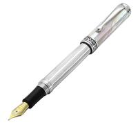 Xezo Maestro Fountain Pen, Medium-Fine Nib (0.45mm line), Gift of Writing Series 925 Sterling Silver and White Mother of Pearl, Handmade, Serialized
