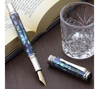 Xezo Maestro Fountain Pen, Medium-Fine Nib (0.45mm line), Gift of Writing Series Pure Platinum-Plated Paua Abalone, Handmade, Serialized. Each Unique