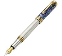 Xezo Maestro Fountain Pen, Medium Nib. Solid 925 Sterling Silver with Blue Pāua Sea Shell and 18 Karat Gold Plating. Handcrafted, Limited Edition, Serialized