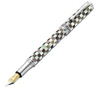 Xezo Maestro Jubilee Fountain Pen, Medium Nib. Checkered Oceanic White and Black Mother of Pearl. Limited Edition, Only 223 Pieces Made. Handmade, No Two Pens Alike