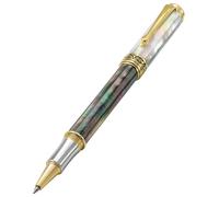 Xezo Maestro Rollerball Pen, Fine Point. Iridescent Oceanic Origin Black Tahitian and White Mother of Pearl. 18 Karat Gold Plated Fittings. Handcrafted, No Two Pens Alike