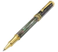 Xezo Maestro Rollerball Pen, Fine Point. Oceanic Tahitian Black Mother of Pearl Inlay. 18 Karat Gold and Titanium Plated. Handcrafted, Limited Edition, Serialized